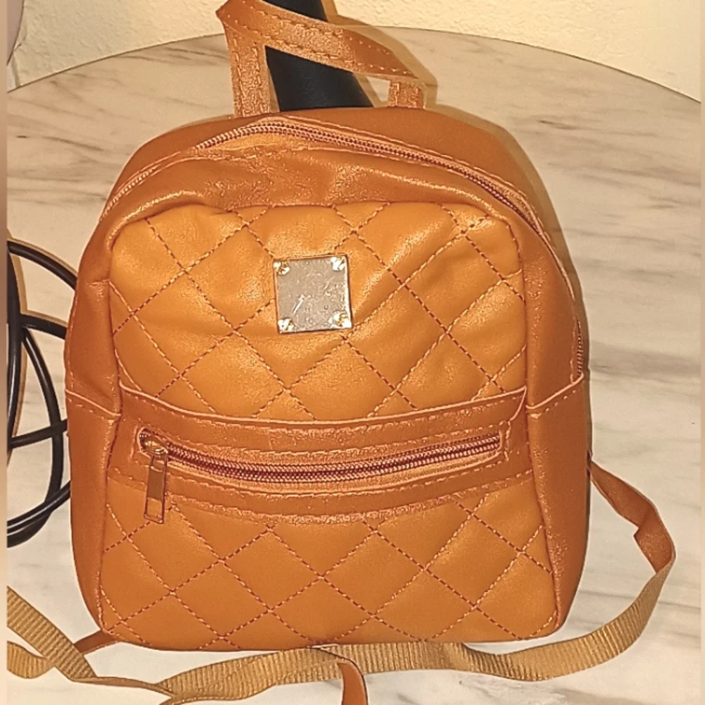 Brown Faux Leather Quilted Mini Backpack Purse, Small Women’s Backpack Bag
